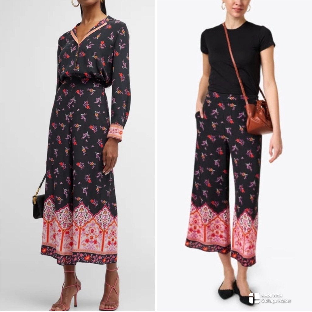 Kobi Halperin Ave Cropped Floral Print Wide-Leg Pants Nwt Medium